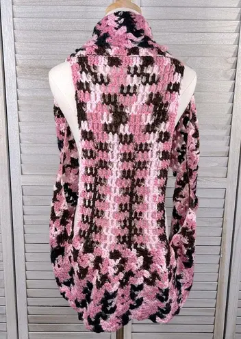 Hand Knit Crocheted Open Front Sweater Vest Pink, Black, Brown