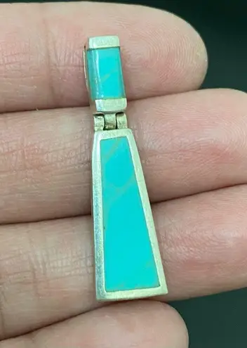 Vintage Sterling Silver 925 Native American Turquoise Inlay Door Knocker Pendant