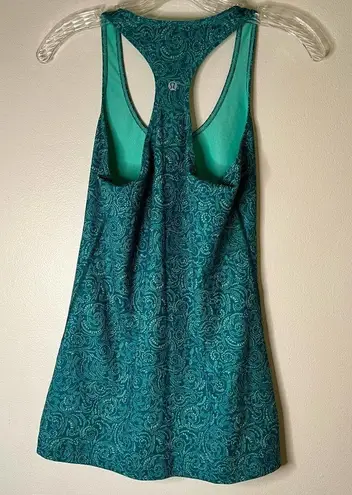 Lululemon  Racerback Tank Teal with Yoga Spellout Print Size 8