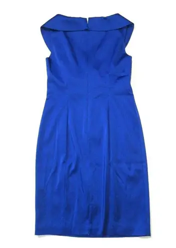 Kay Unger NWT Portrait Shawl Collar Royal Blue Stretch Satin Sheath Dress 12