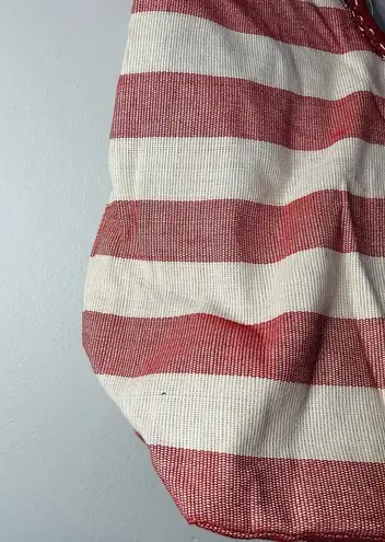 CRABTREE & EVELYN Red White Striped Wrapped Circular Handles Beach Tote Hand Bag