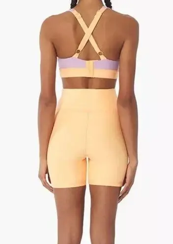 We Wore What Lace Up Corset High Rise Biker Shorts Peach Stretch Size Small 6"