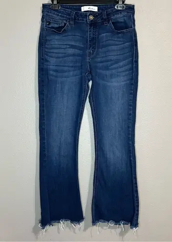 Kancan mid rise dark wash raw frayed hem flare jeans size 9 / 28
