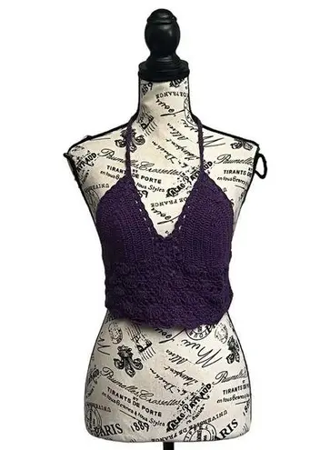 Womens Purple Crochet Handmade Festival Boho Gypsy Outdoor Crop Top One Size