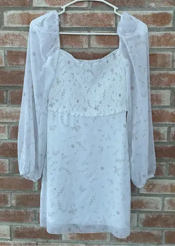 Wilfred Long Sheer Sleeves Babydoll Dress Women’s 2 White Floral Smocked Fairy