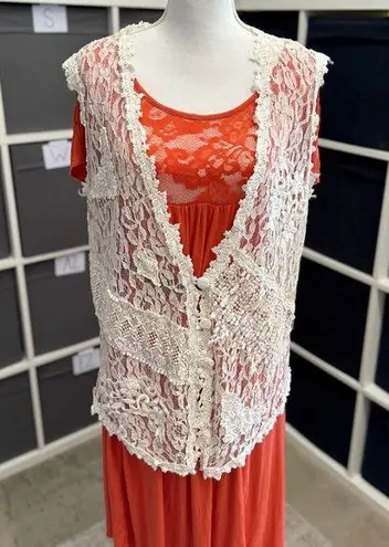 Gina Blaneź Vintage 80s 90s Y2K Off White Patchwork Lace Vest Size L