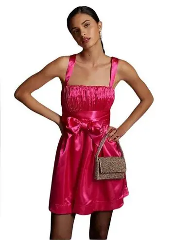 Maeve  by Anthropologie Pink Bow-Tie Satin Mini Dress Women’s size US 4 NWT