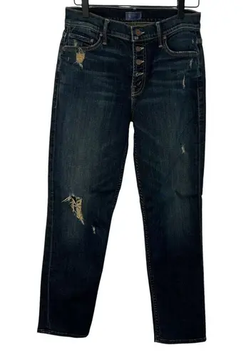 Mother The Pixie Dropout Button Fly Denim Jeans Distressed Size 24 Edgy Grunge Blue