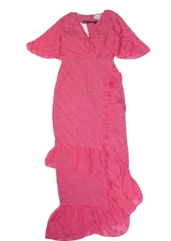 NWT SALONI Rose in Watermelon Pink Jacquard Polka Dot Silk Blend Ruffle Dress 0