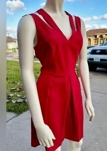 CeCe  Ribbon red cut out dress with pockets