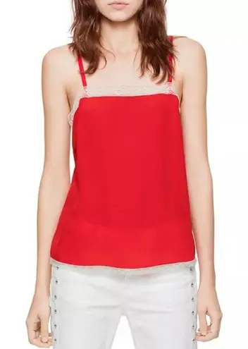 Zadig & Voltaire L Large Carmen Silk Camisole Top Lace Trim Detail Coral Women’s