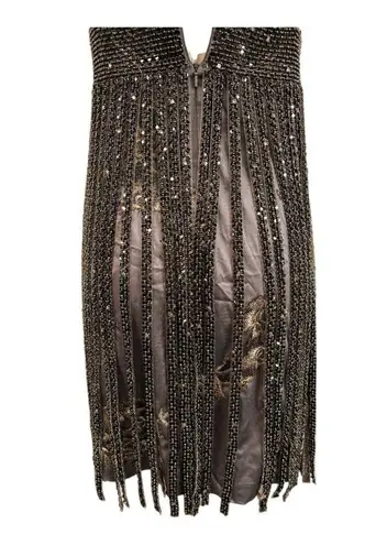 Mandalay Plunge Sequin Embellished Sleeveless Fringe Mini Dress Size 6 NEW Gray