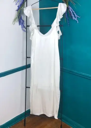 WAYF ivory satin slip dress. Midi small