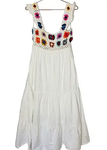 Slate + Willow White Boho Crochet Top Ruffles Flowy Midi Dress Size Medium