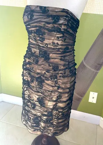 Ricki Freeman for Teri Jon strapless silk cocktail dress Size 8 tan/black