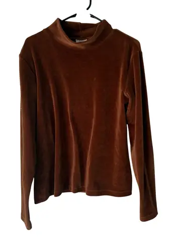 French Laundry Vintage Y2k Mock Neck Velour Long Slv Top L Rust Brown Romantic