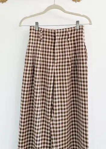 12th Tribe Gingham Plaid Wide Leg High Rise Pants