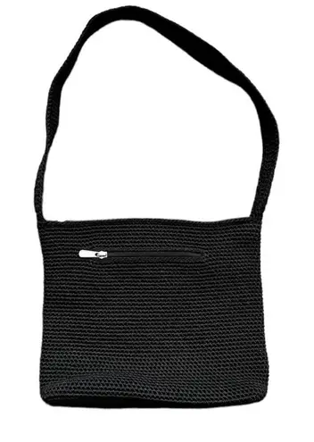 The Sak Original Crochet Knit Black Purse Shoulder Bag Medium Handbag