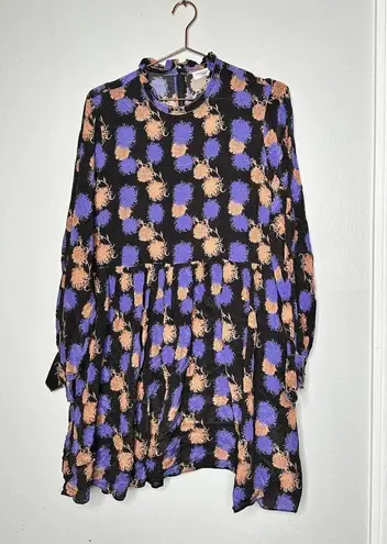 HOFMAN COPENHAGEN Purple Black Floral Elise Print Ruffles Mini Dress Size 42