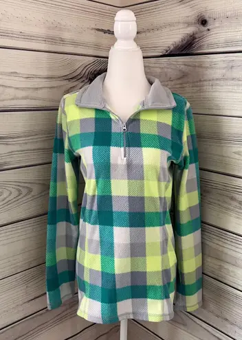 Old Navy Grey & Green Plaid Quarter Zip Fleece Pullover