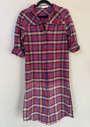 Dance & Marvel Red Plaid Distressed Destroyed Flannel Tunic Dress Jacket Small