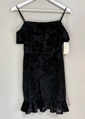 Row A Women’s Velvet Ruffle Floral Dress Slip Dress Club Black Size Medium NWT