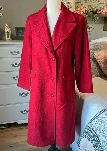 Red Vintage Long Wool Coat Womens 8P Prelude Excellent Condition
