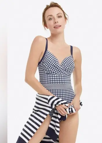 Draper James X Lands’ End Tummy Control Wrap One Piece Swimsuit Navy Size 14