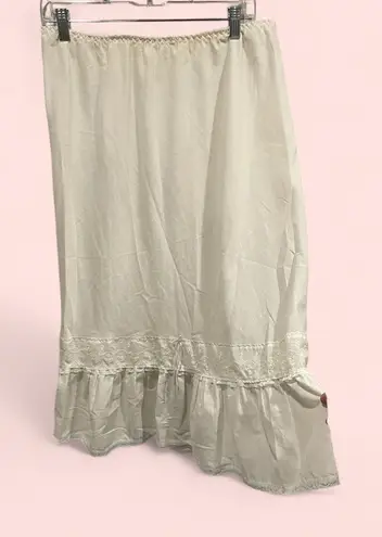 Vintage 70’s St. Michael UK white slip skirt lace ribbon trim elastic waist boho Size XL