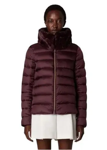 new Save the Duck Sz S Purple Burgundy Mei Faux Fur Collar Puffer Jacket coat