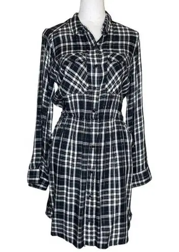 EXPRESS Plaid ShirtDress Elastic Waist Button up Dress W/Belt Loop, Pockets Med - Image 1
