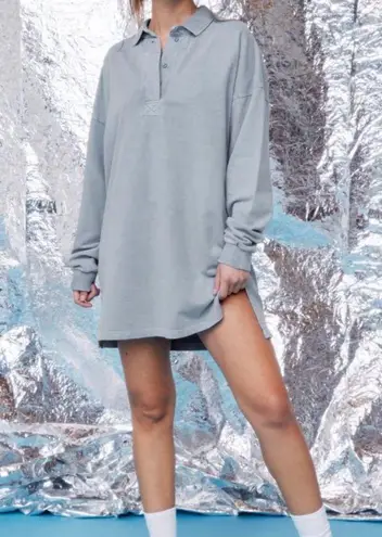 Nasty Gal  Oversized Polo Style Sweatshirt Mini Dress Long Sleeves Blue Size US6