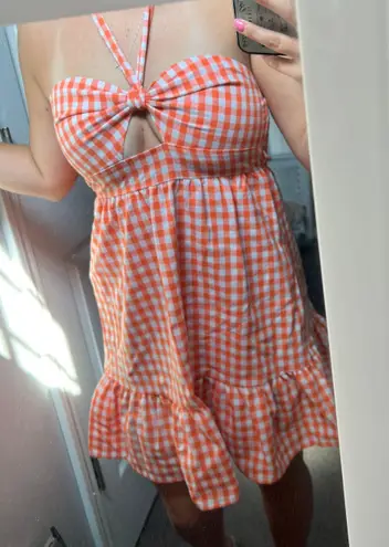 Orange And White Checkered Dress Size XS