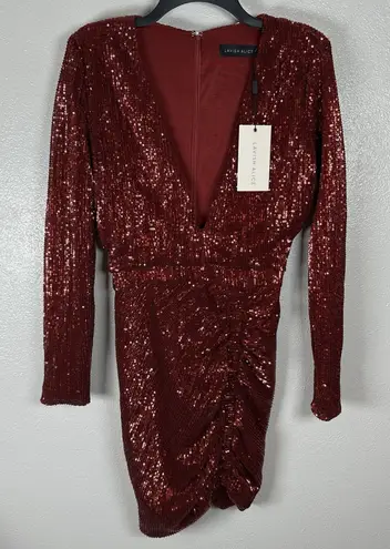 Lavish Lice NEW Lavish Alice Pleated Sequin Mini Dress Red Plunge Vneck Party Size 4 Holiday