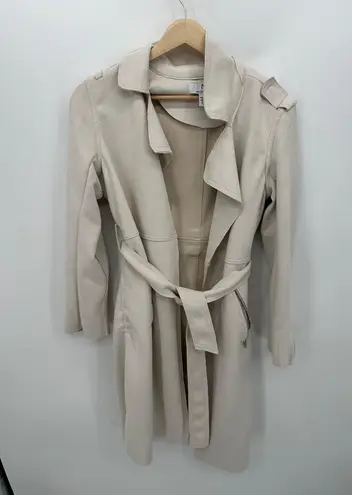 Magaschoni Cream Nude Suede Trench Coat Women Small Open Front Belted