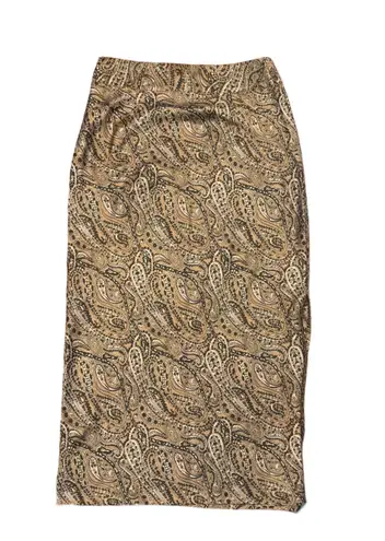 Walter Baker NWT Satin Brown, Black & Cream Paisley Satin Pencil Midi Skirt Sz 2