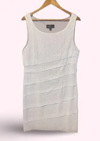 Connected Apparel Sleeveless, Silver Shimmer Tiered Dress - size 16