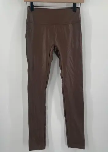 TAGOO Leggings Size Small Brown Liquid Shiny Stretch High Waist Tummy Control