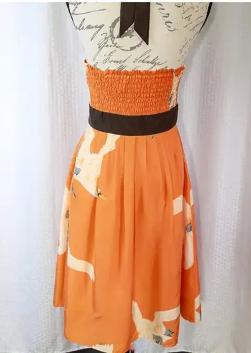 Moulinette Soeurs Anthropologie Crane Silk Halter Dress Tangerine Orange size 4
