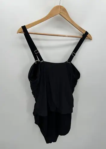 Lands' End Bathing Suit Women 18W Black Ruched One Piece Modest Removable Straps