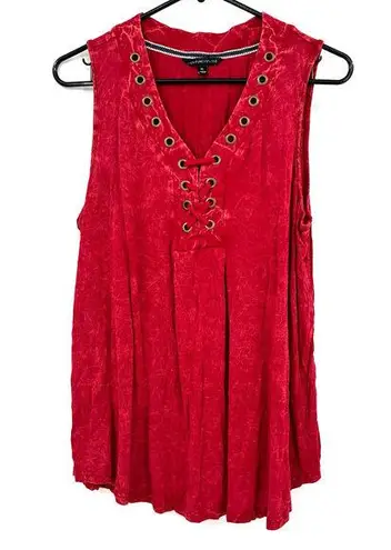 Signature Studio  size XL v‎ neck red tank top blouse top shirt grommet detail