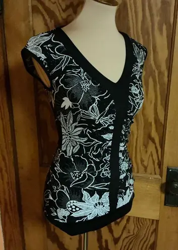 Vtg Y2K black floral sexy top