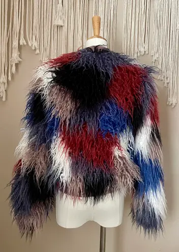 ASTR Shaggy Faux Fur Jacket in Blue Multi