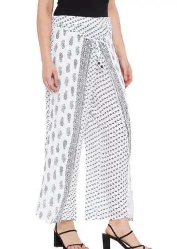 Gypsie Blu M FLORAL PRINTED WHITE RAYON CREPE BOTTOM PANTS FOR WOMEN Black Size M