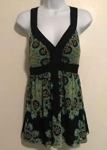 INC Green & Black Cross Back Empire Waist Tunic