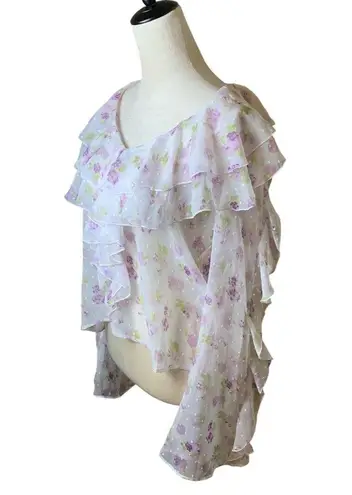 Majorelle Revolve Sheer Floral Cambridge Top Misty Purple Ruffles Frilly Flouncy