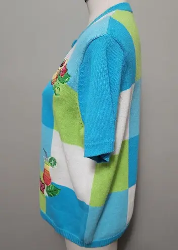 Breckenridge turquiose neon checkerboard embroidered cardigan size lp