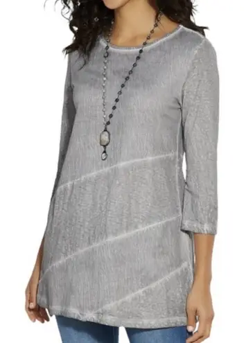 Soft Surroundings Alevia Diagonal Asymmetrical Contrasting Tunic Top Grey Medium - Image 1