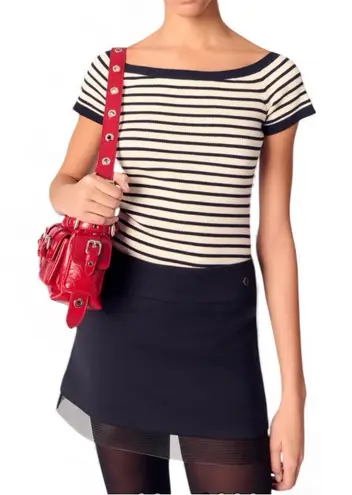 Maje Anthro black wool blend mini skirt with tulle mesh hemline size 38 medium