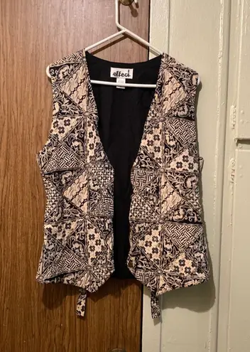 Creazioni Effeci Vintage Beige & Black Argyle Button Up Aztec Vest Women's Size Large